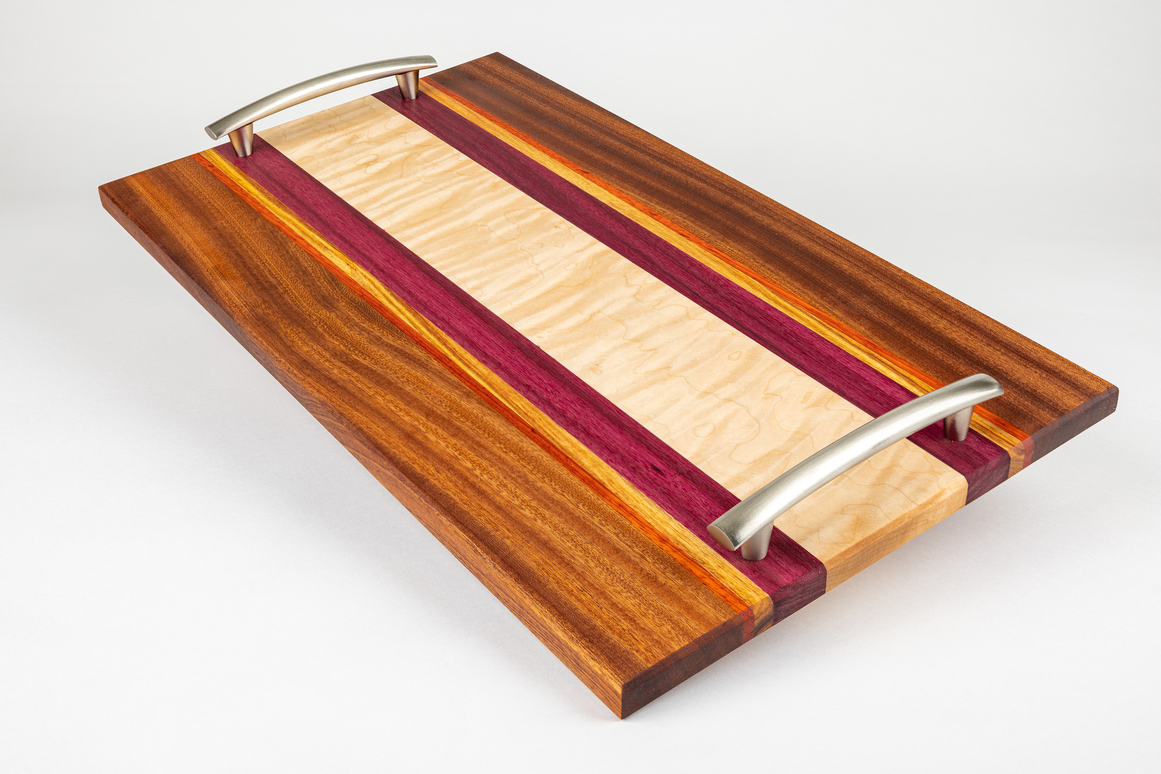Serving Tray with Curly Maple, Purpleheart, Sapele, Padauk, and Canarywood