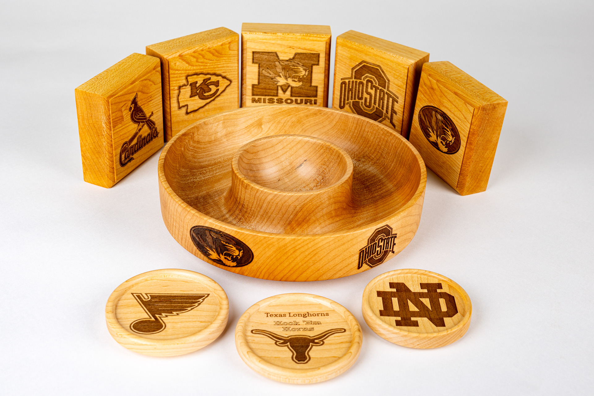 Laser Engraved Chips-N-Dip Bowl and Coasters