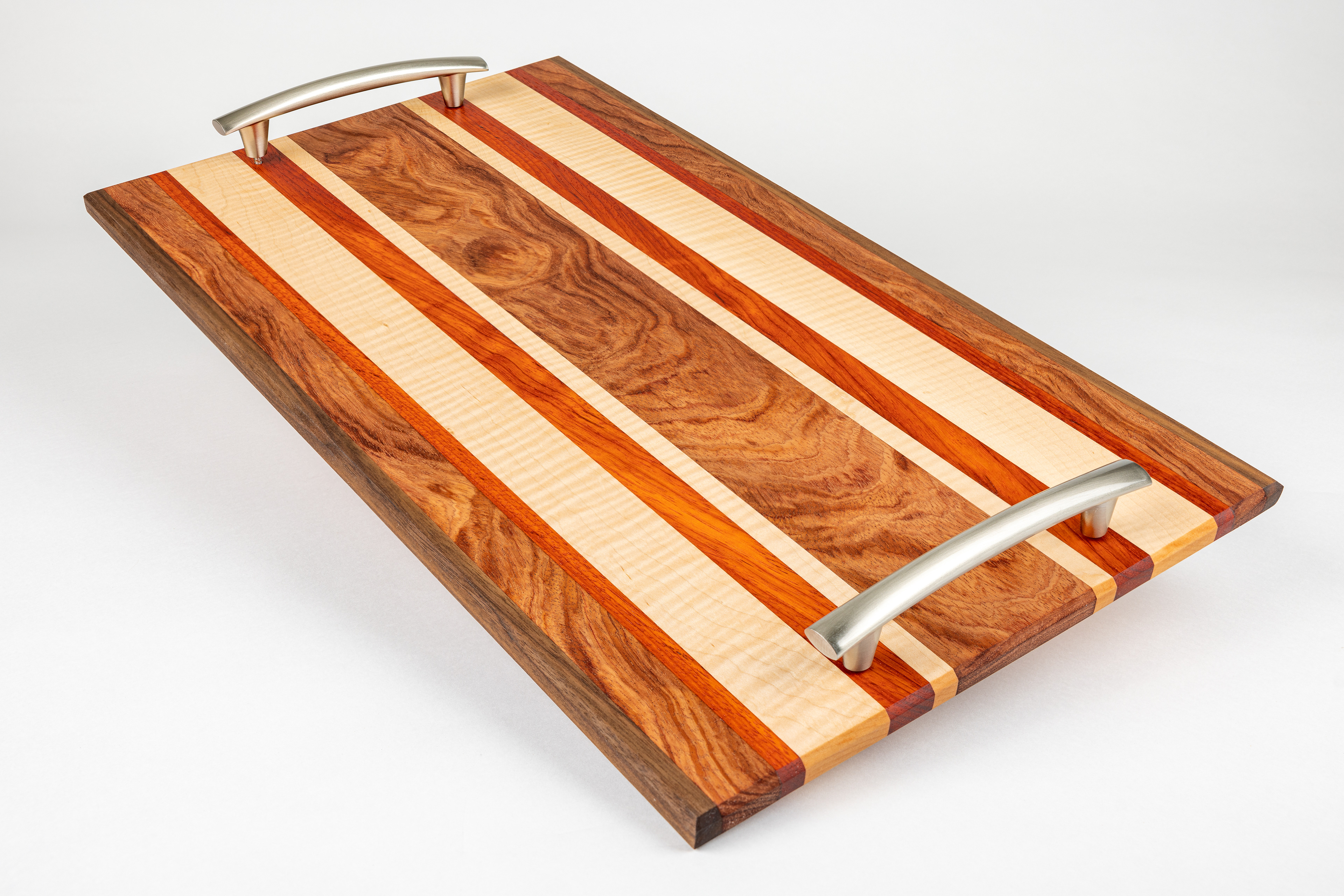 Serving Tray with Bubinga, Padauk, Curly Maple, and Walnut