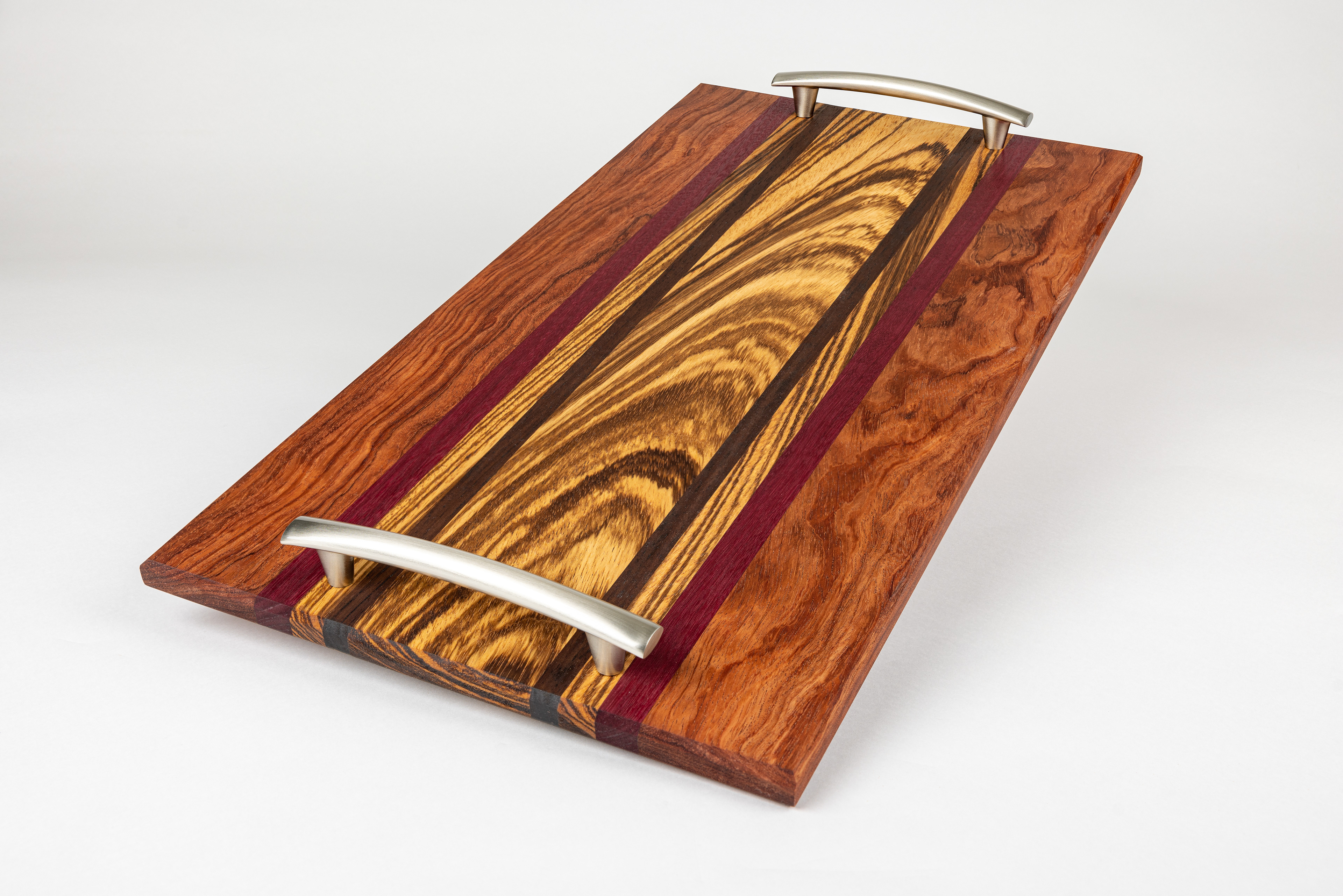Serving Tray with  Zebrawood, Peruvian Walnut, Purpleheart, and Bubinga 