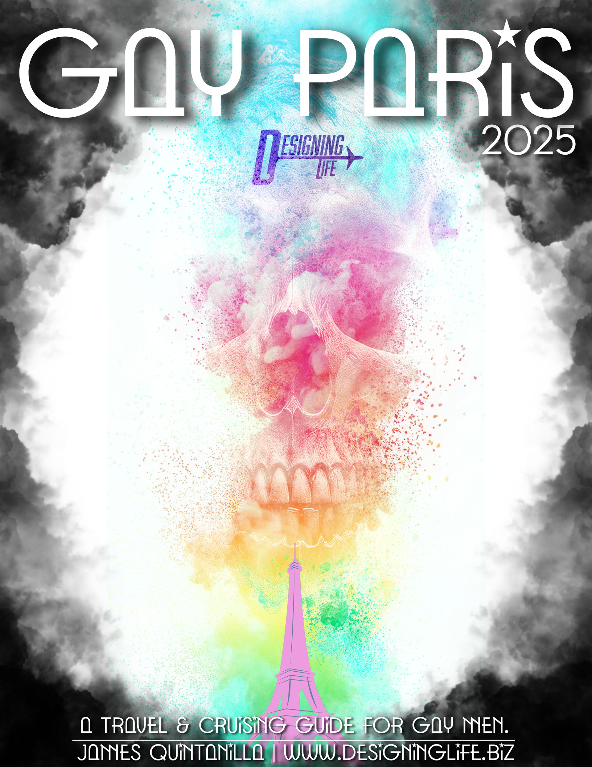 Cover page for a gay travel guide for Paris, France
