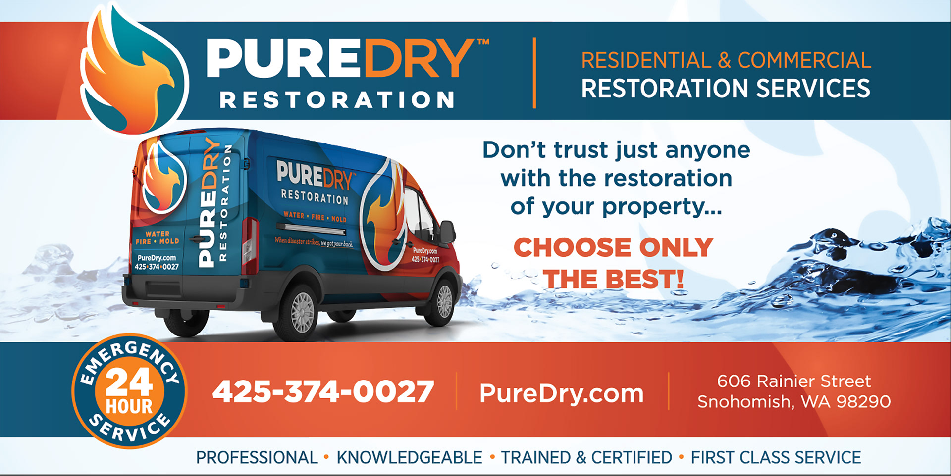 4'x8' banner Ad, Pure Dry Restoration, Snohomish, WA