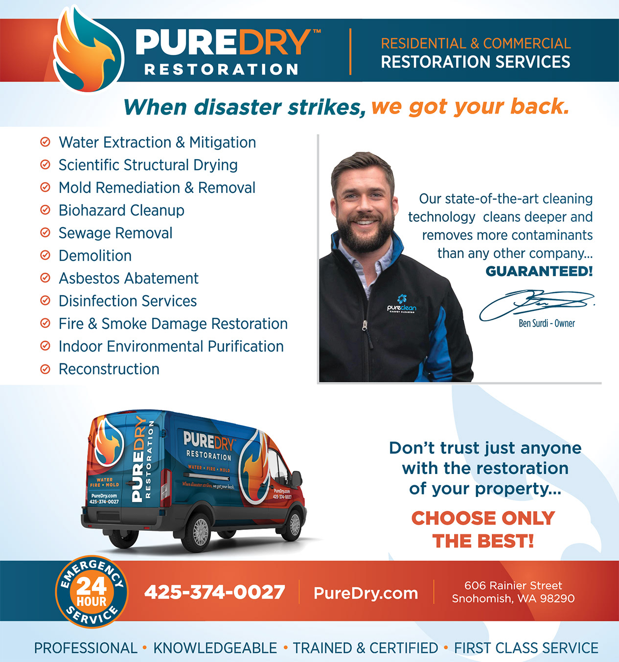 Poster Ad, Pure Dry Restoration, Snohomish, WA