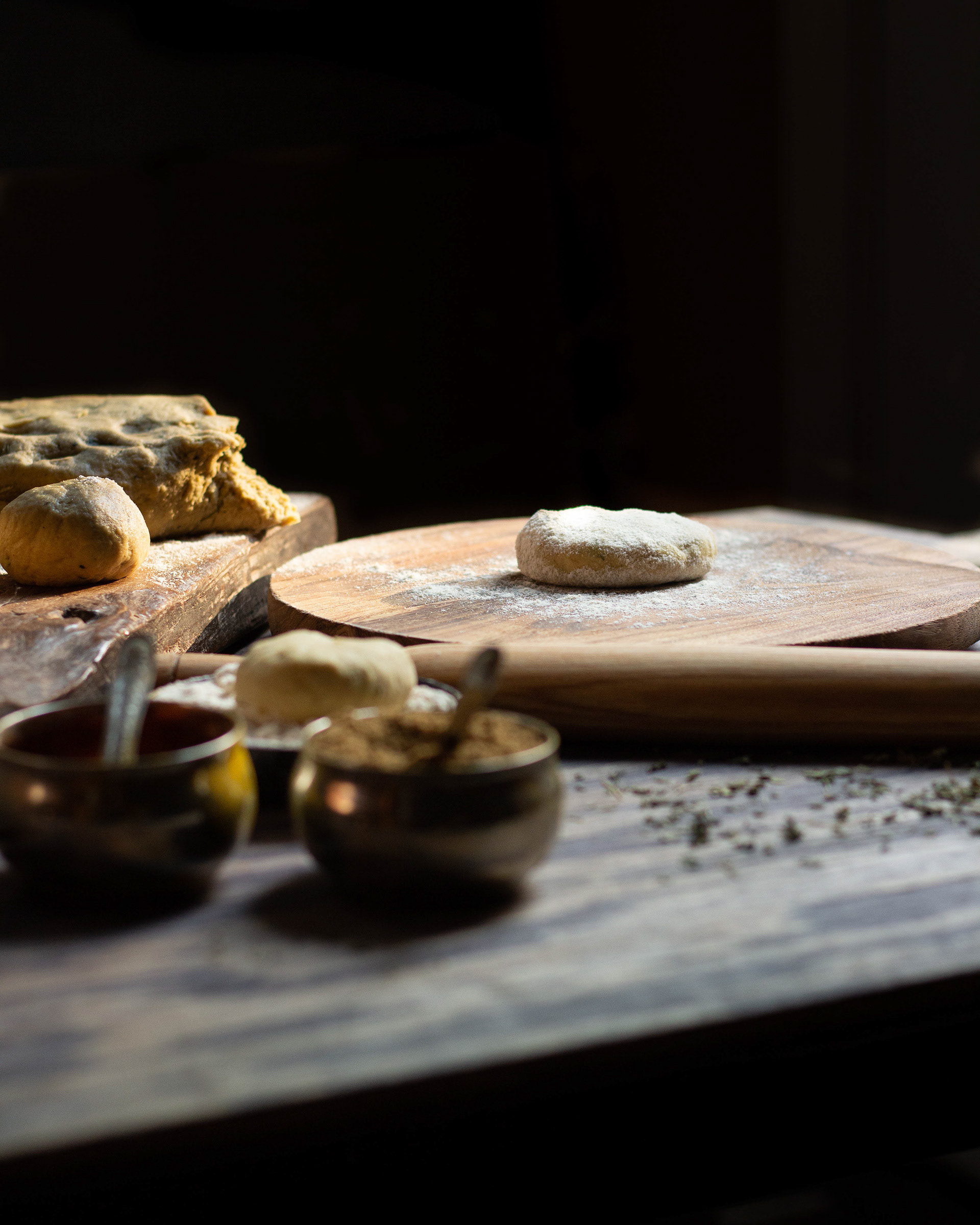 A prep scene of making roti or Tortilla.