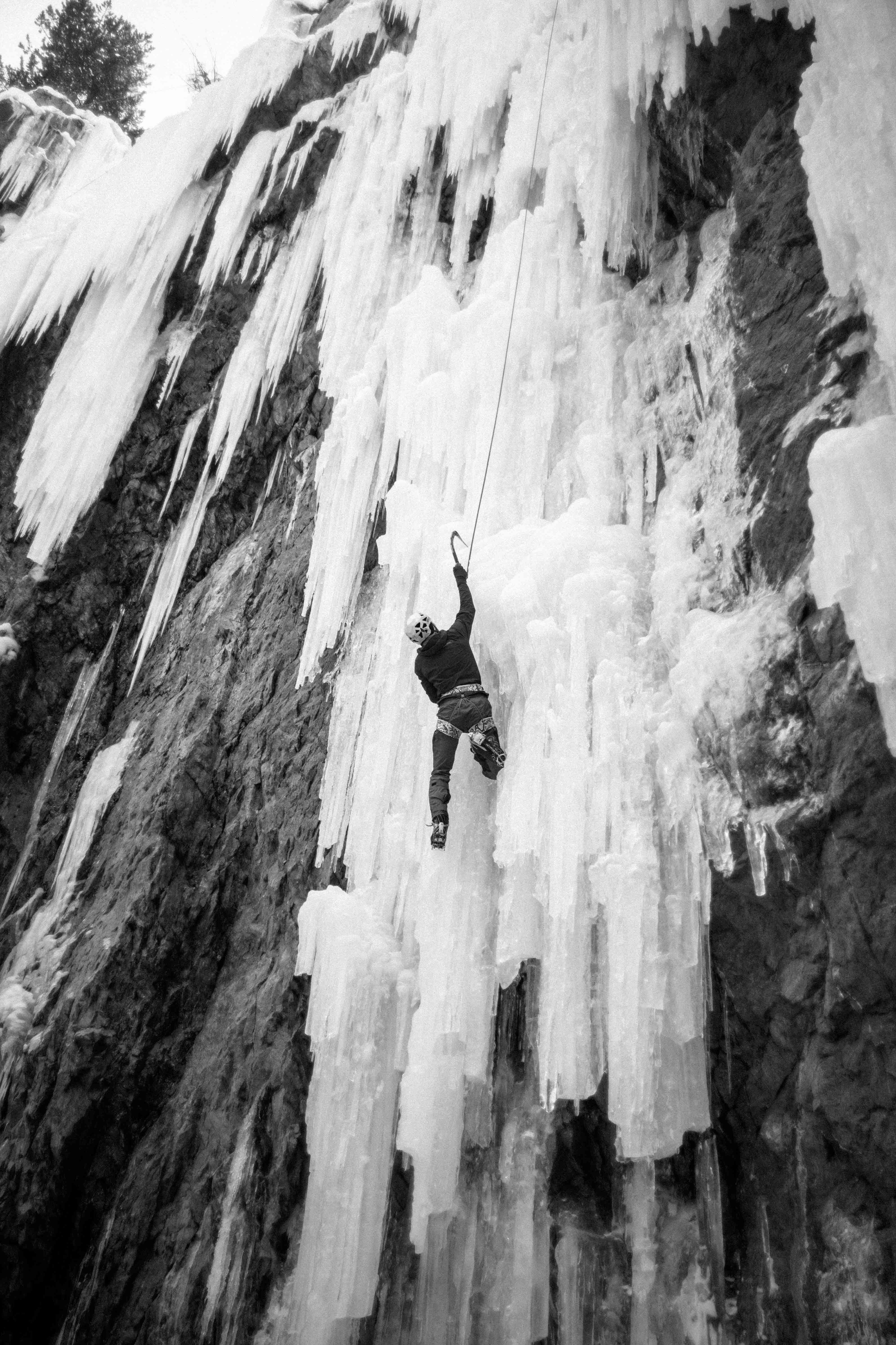 climbing ice waterfall, Switzerland