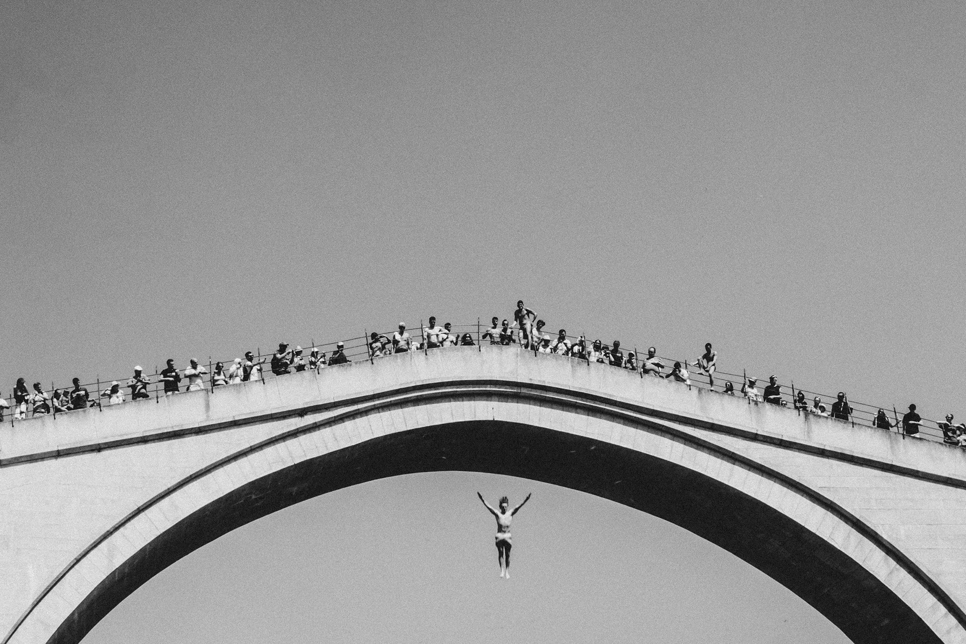 Jumping Mostar bridge, Bosnia-Erzegovina