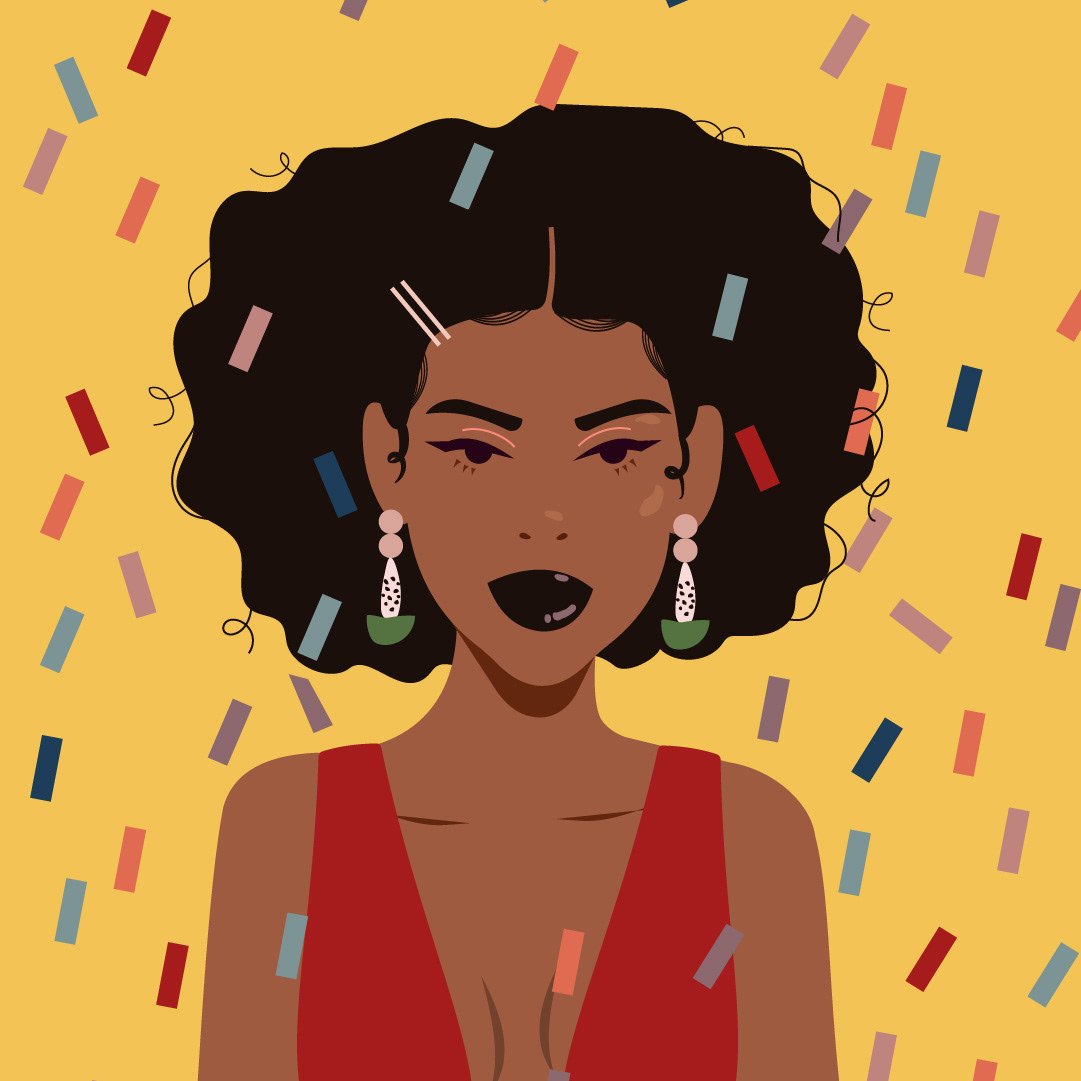 smile, afro, confetti