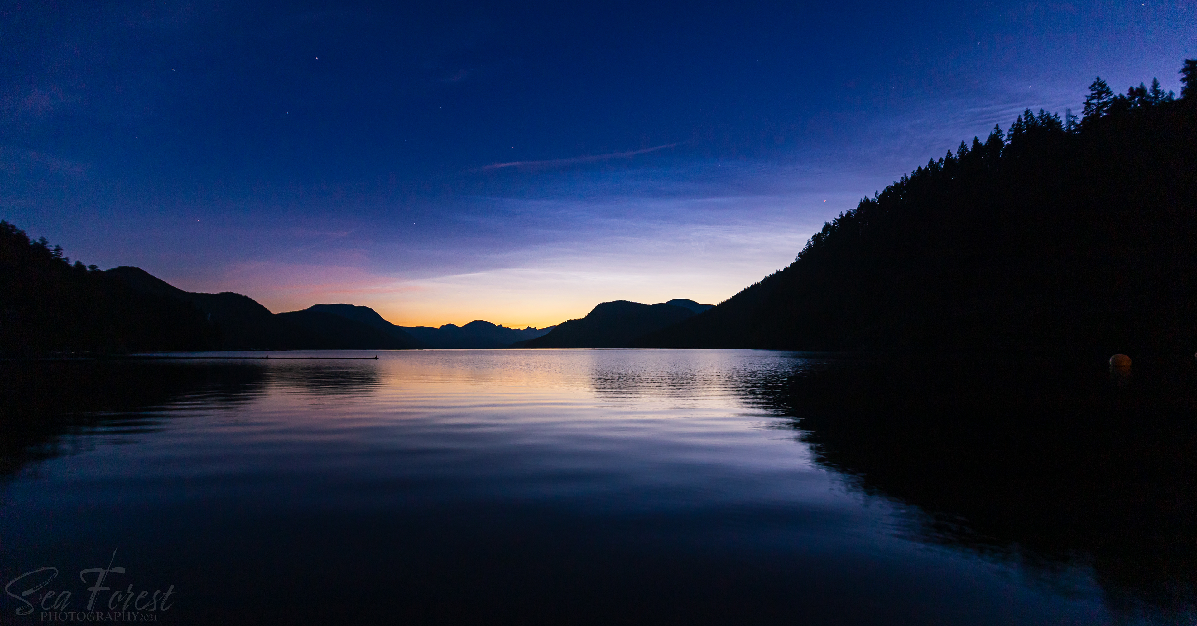 noctilucent clouds, bay, lake, night, dawn,