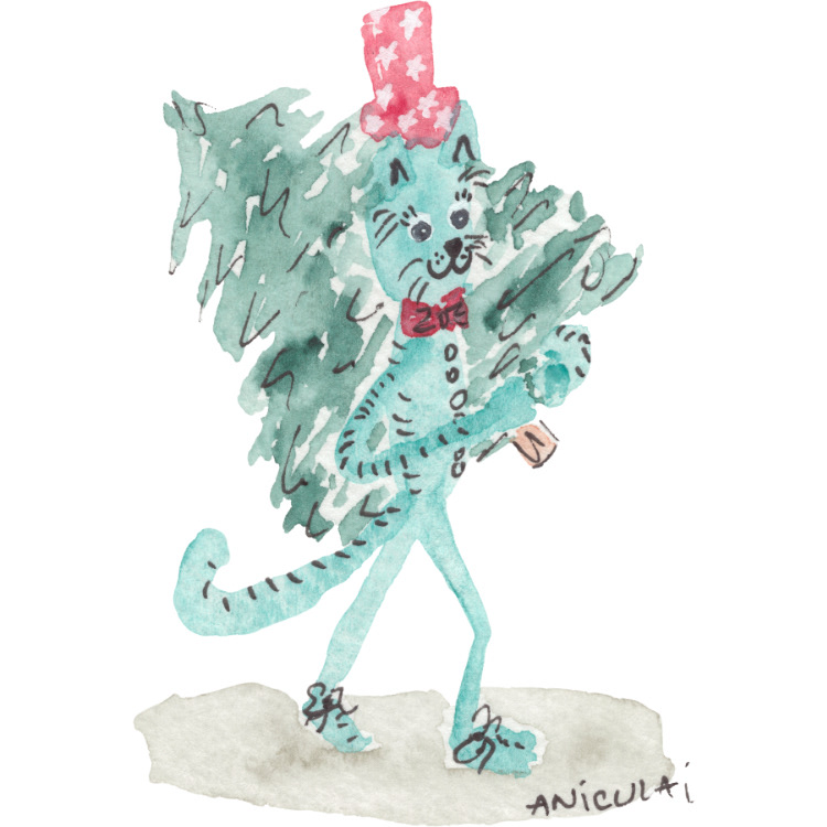 AN049 cat with Christmas tree