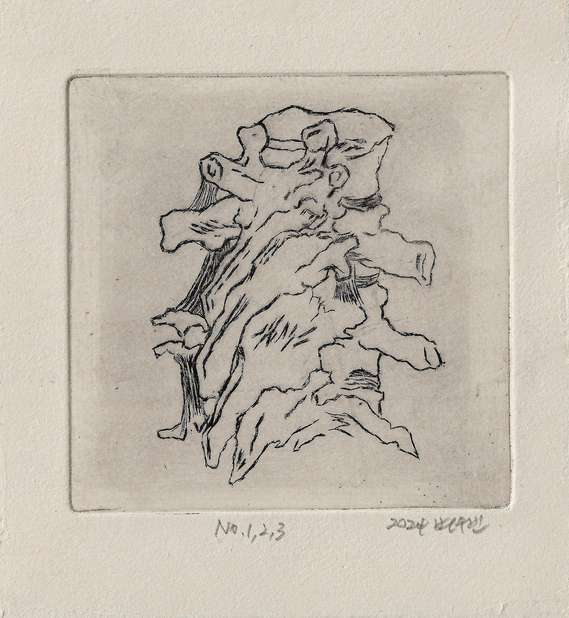 noi.1,2,3, etching on paper, 10x10cm, 2024