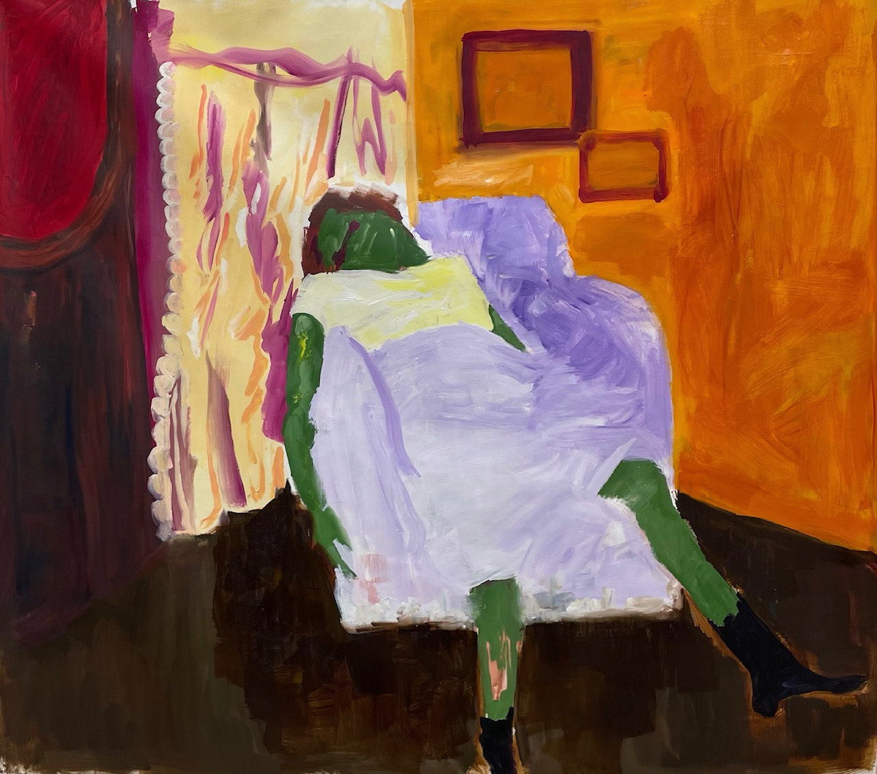 homicide parlor/female victim in chair, oil on canvas roll, 170x180cm, 2021