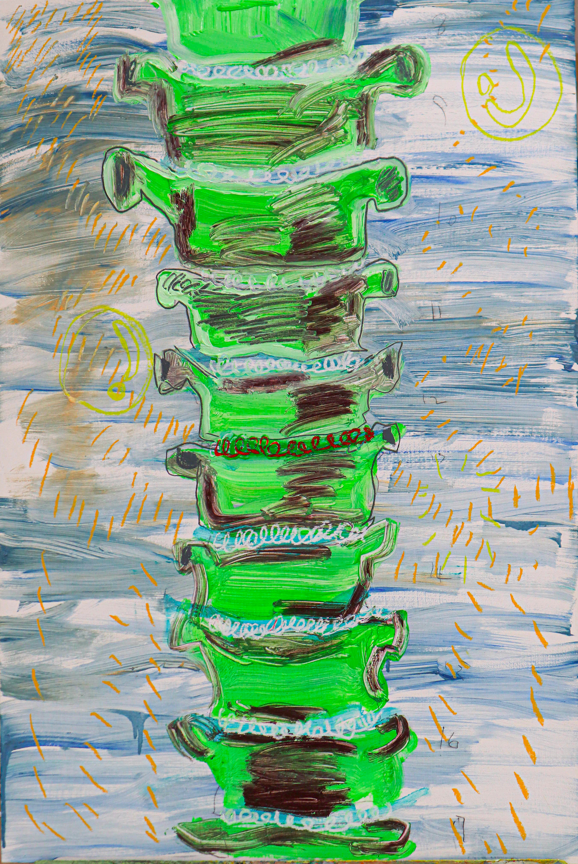 Spine-middle, oil pastel and oil on pannel, 2023