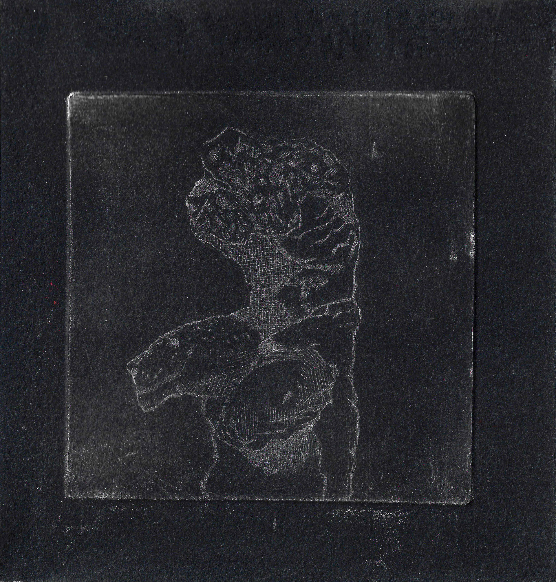 belvedere torso- silver, ethcing on paper, 10x10cm, 2024