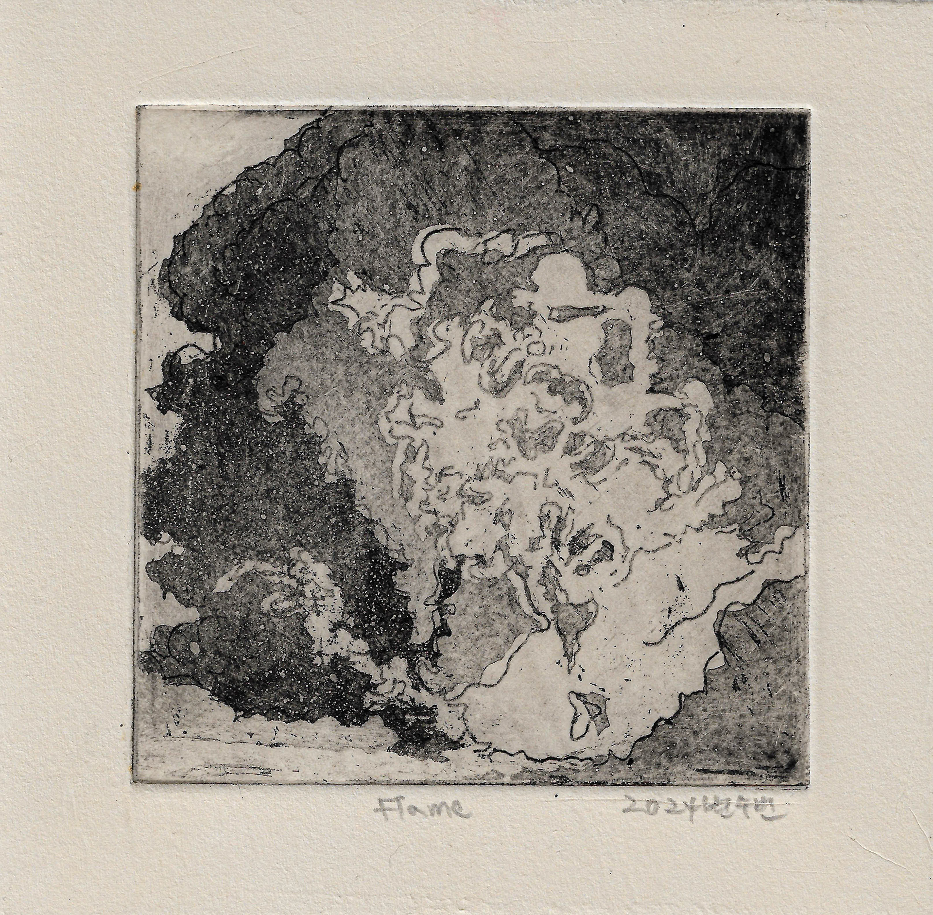 Flame, aquatint and etching on paper, 10x10cm, 2024