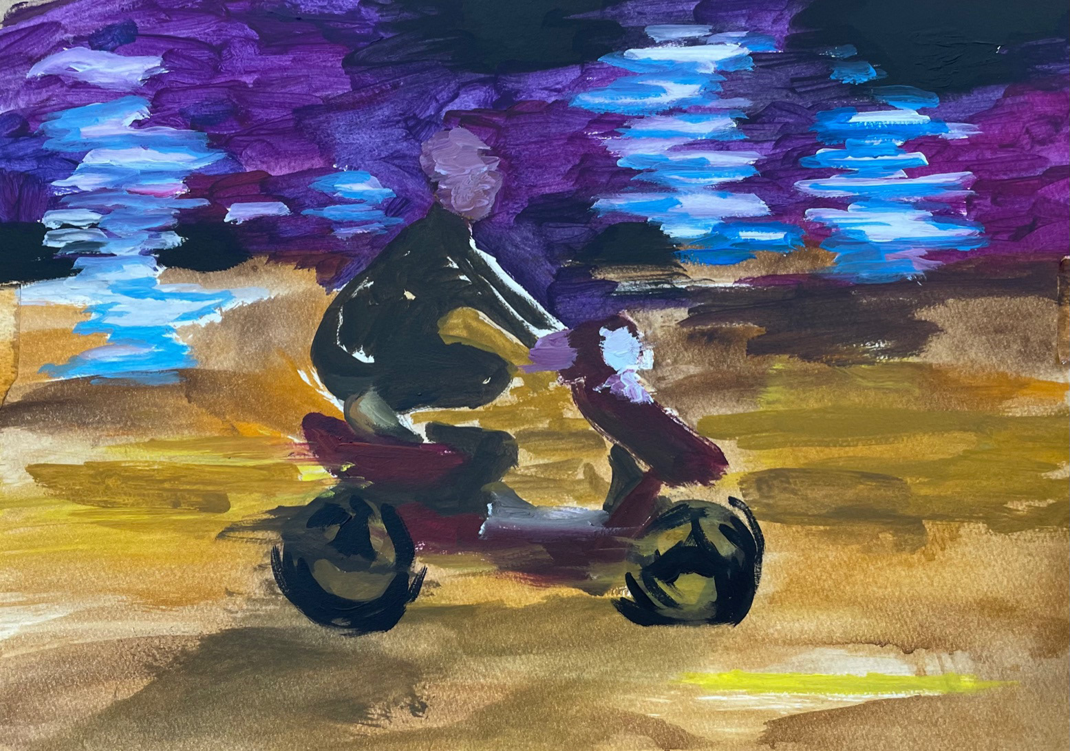 It would be cool to remove the helmet and rear-view mirror, oil on paper, 24.9x35.1cm, 2021