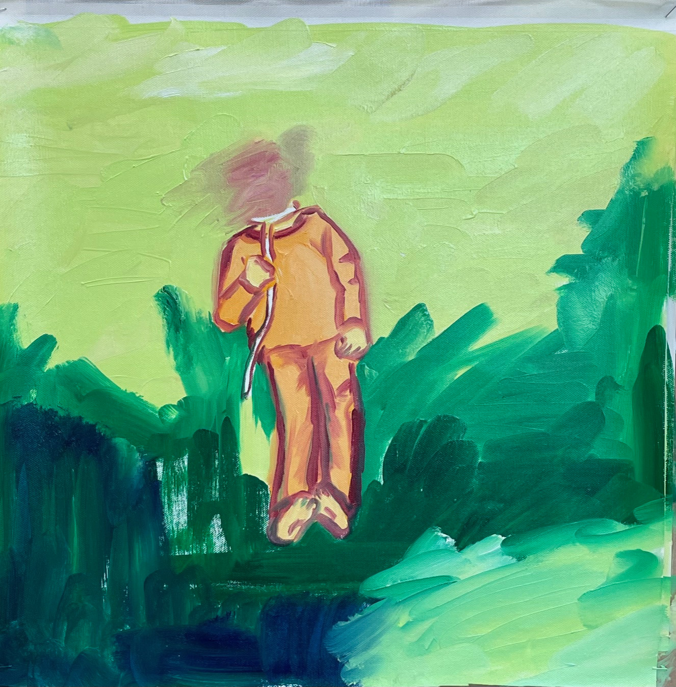 suicide- emergency Squad(on green), oil on paper, 24.9x35.1cm 2021