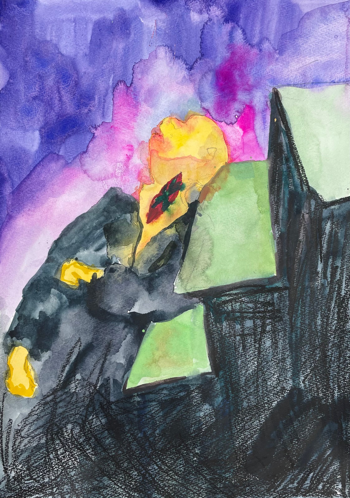 homicide stairwell(drawing), watercolor on paper, 24.9x35.1cm, 2021