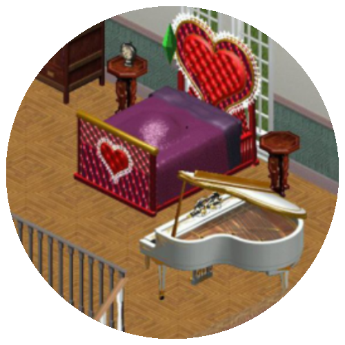 Sims 1 vibrating heart bed in bedroom.