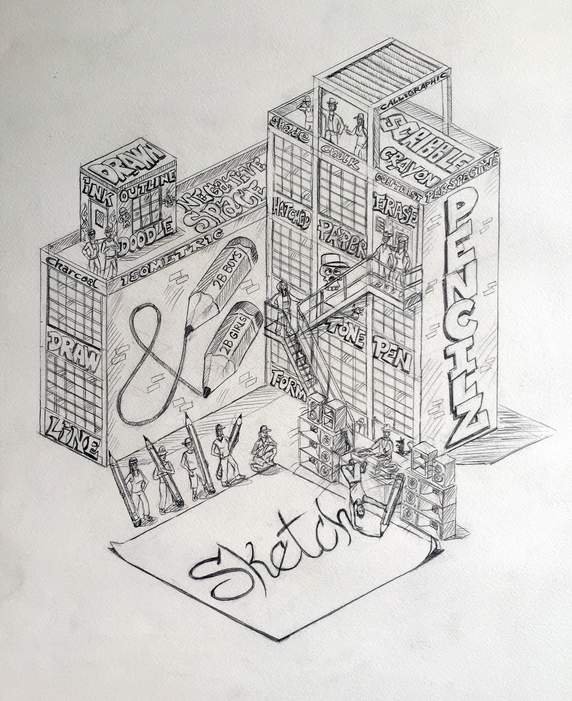 Original Isometric Pencil Sketch