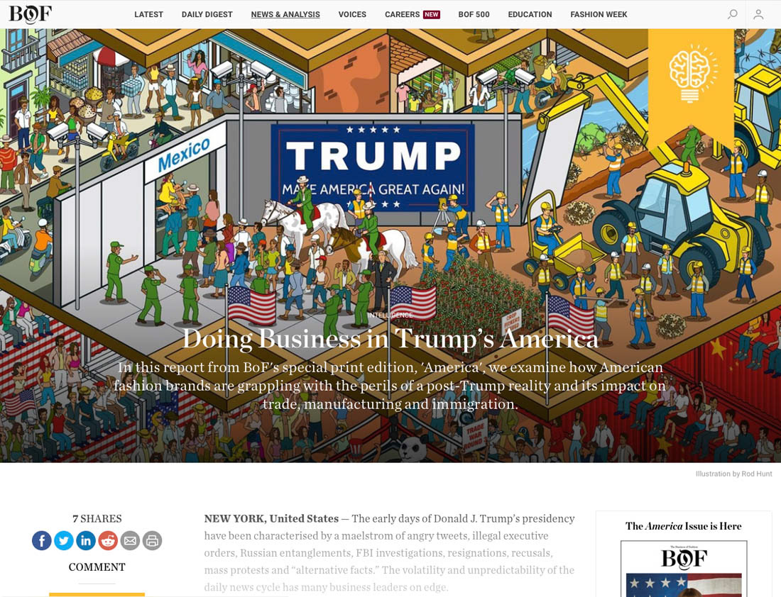 President Donald Trump Illustration used in an editorial article on a magazine website