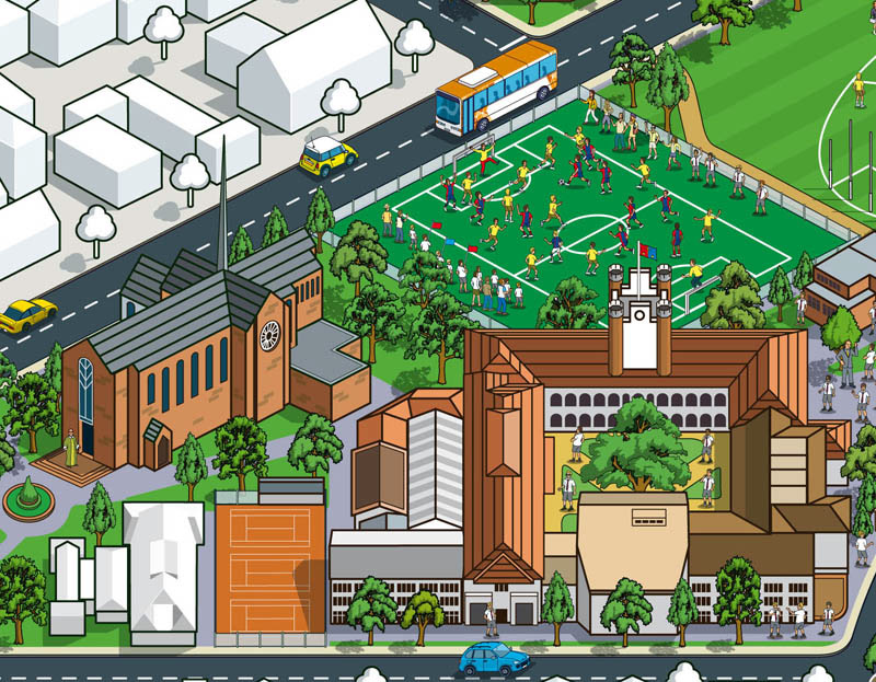 Architecture of school campus illustrated