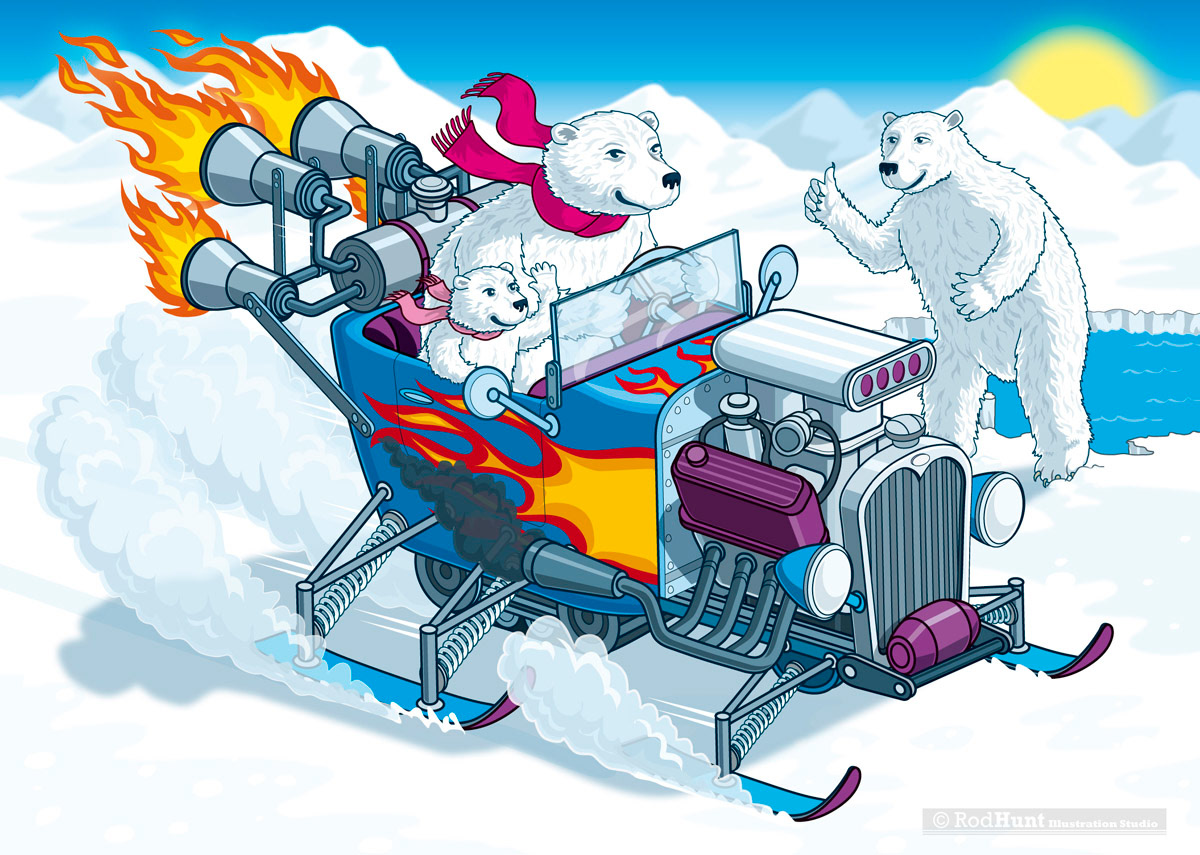 Bye Bye Polar - Polar Bear Hot Rod poster illustration 
