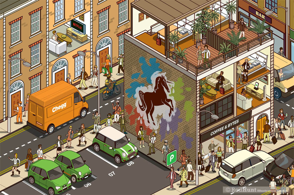 Editorial Illustrations about technology companies and the sharing / disruptive economy 