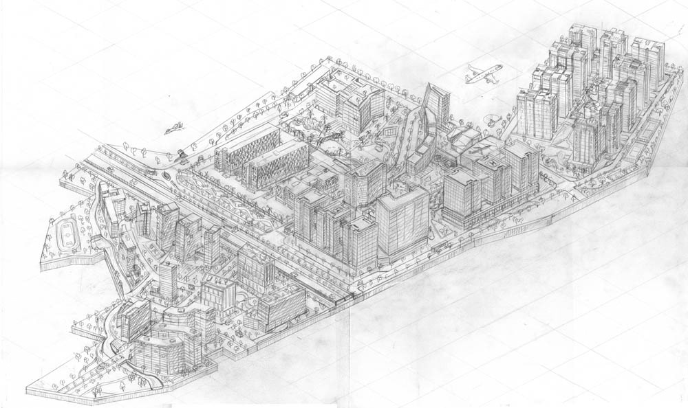 Original hand drawn Pencil Sketch for the illustrated city map