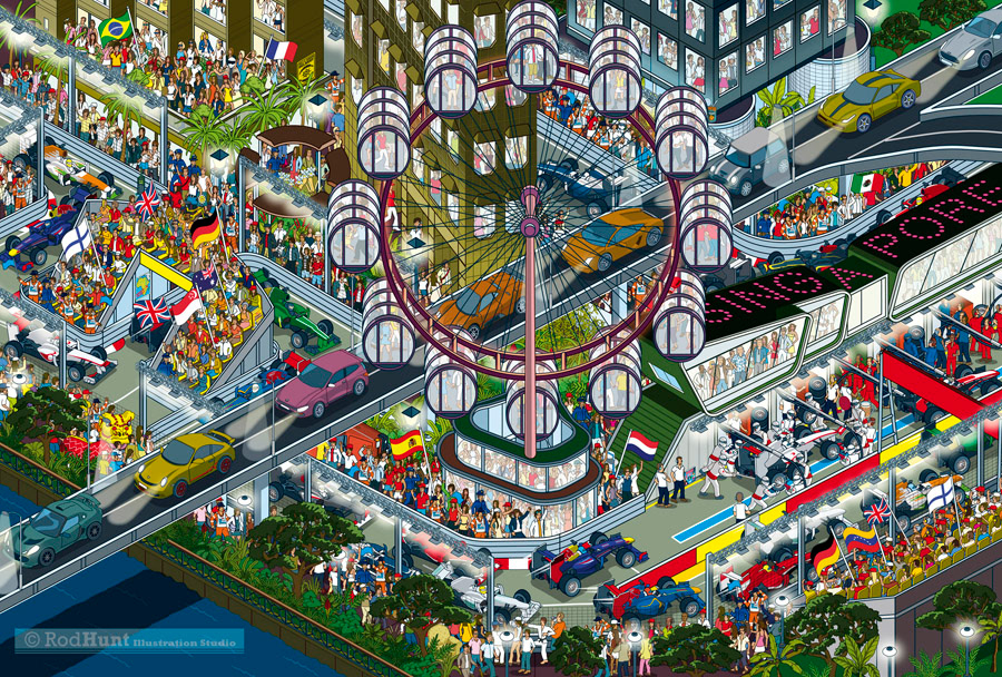 Singapore Grand Prix Formula 1 Track Map Illustration - F1 isometric Pixel Art illustrations
