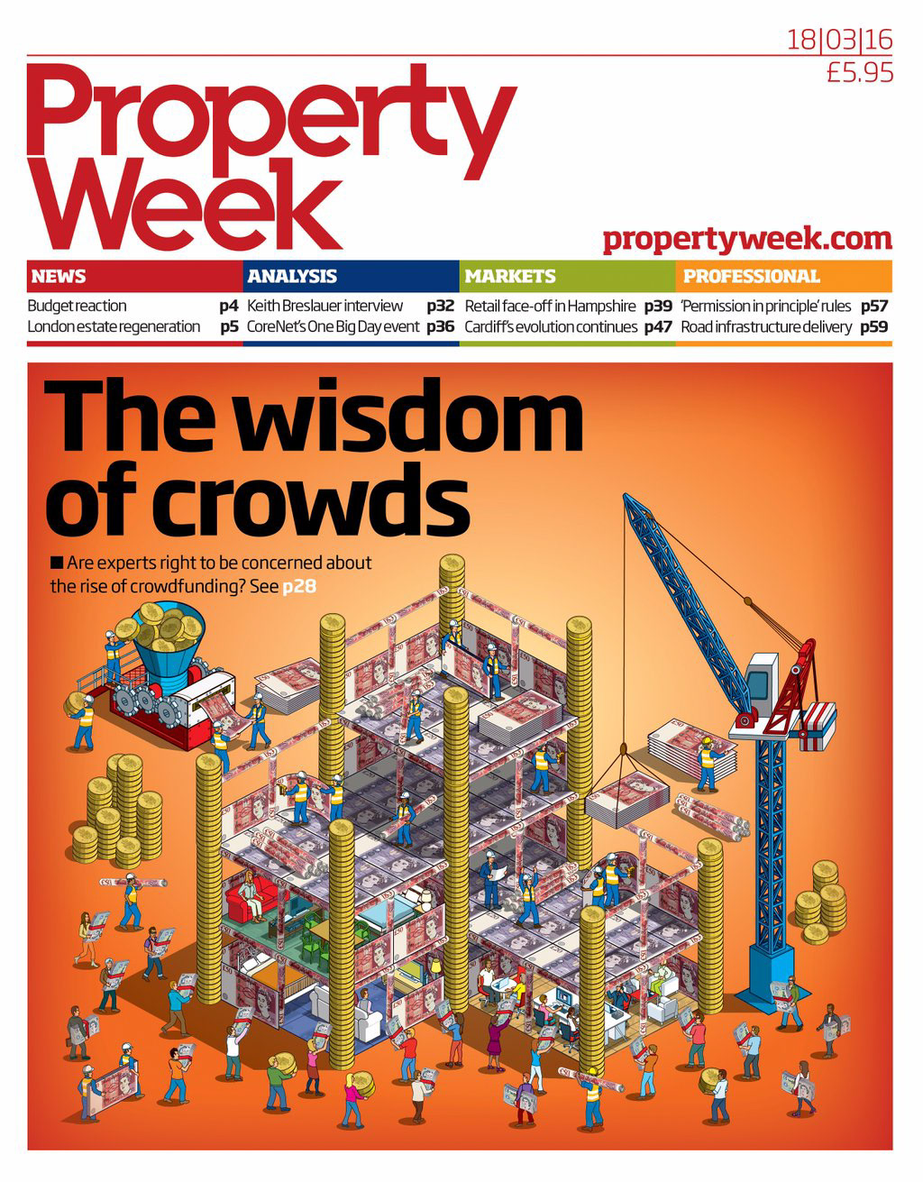 isometric Editorial Illustration for Property Week Magazine on Crowdfunding