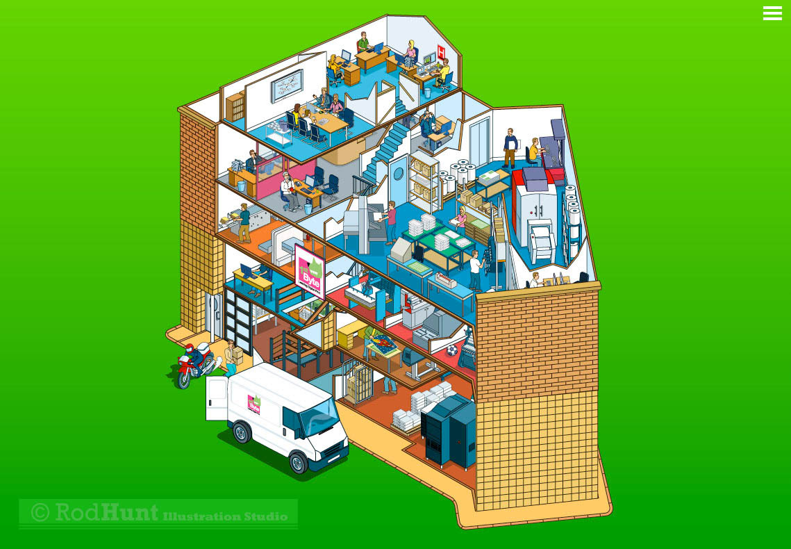 Isometric Cutaway Cross Section Architectural Building maps by map maker Rod Hunt