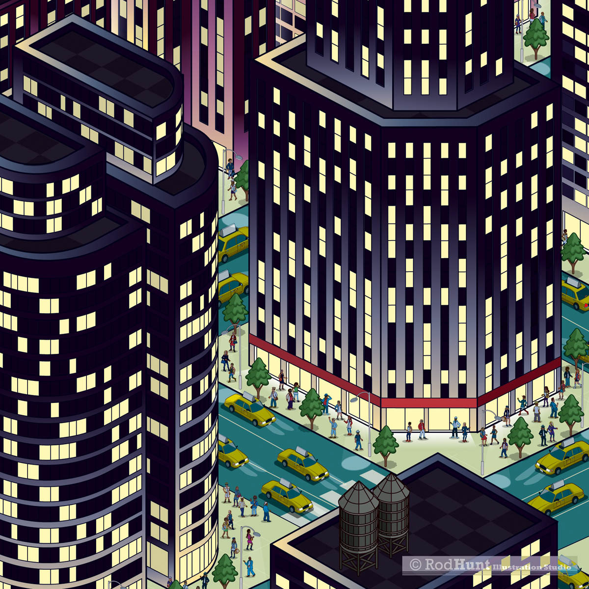 Architectural isometric illustration of a city