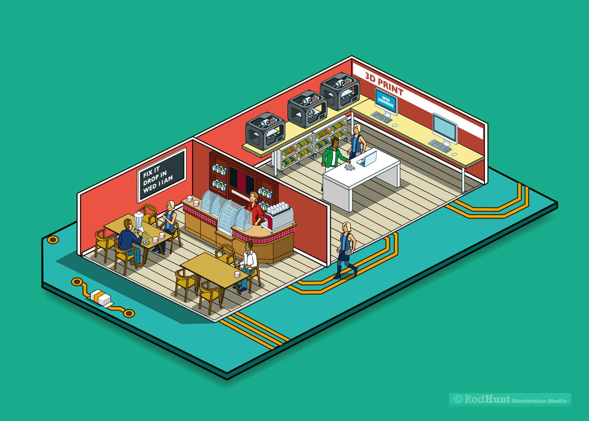Isometric Infographic Illustrated Interiors of buildings for brochure and website