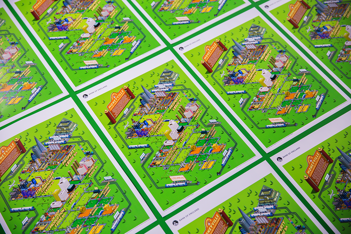 Information Graphics Posters for education explaining money in the UK economy 