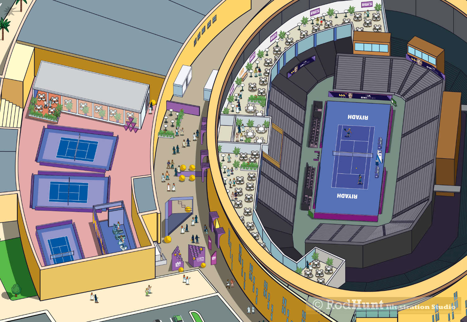 WTA Finals Cutaway Cross Section Tennis Arena illustrated stadium map created for the global sports event