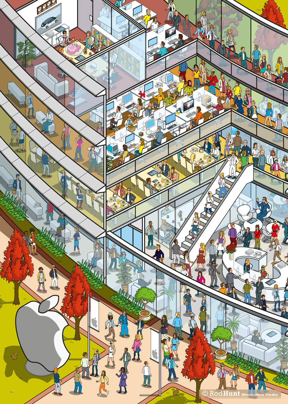 See inside Apple Park Interior with this cutaway illustration of the new corporate headquarters of Apple Inc. in Cupertino