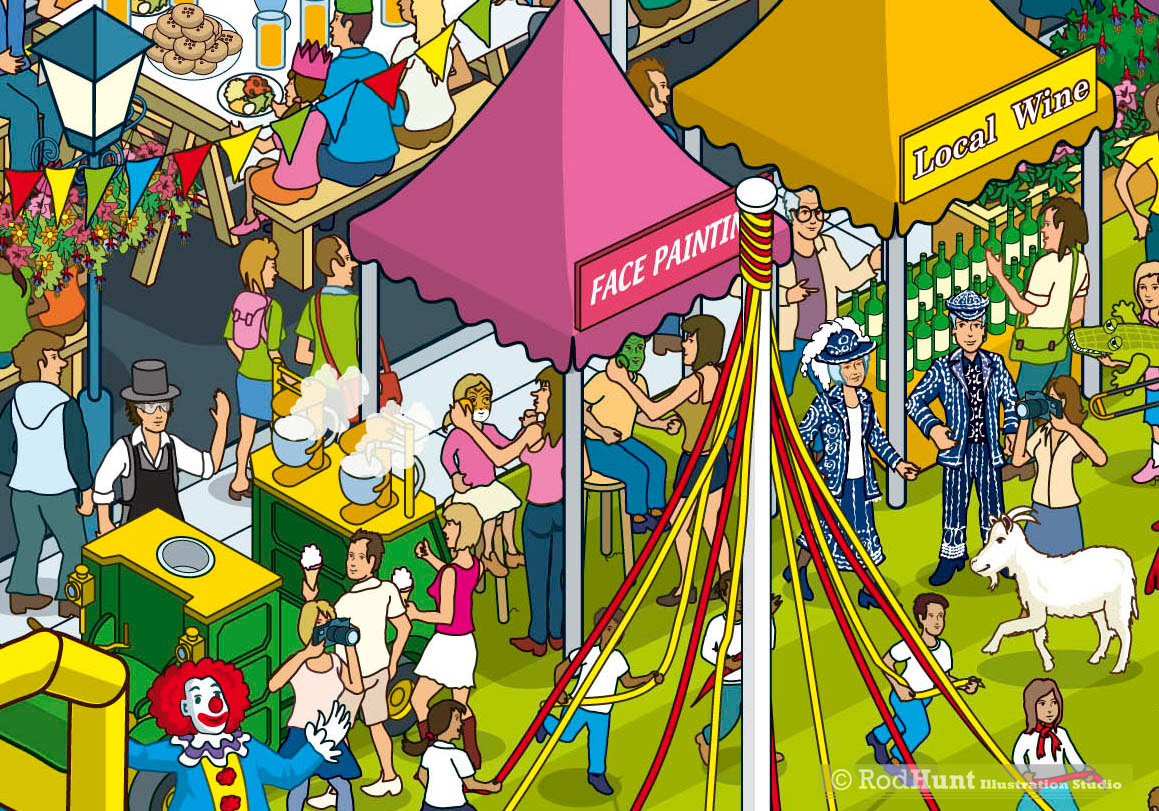 Fun detailed illustration of Town community event