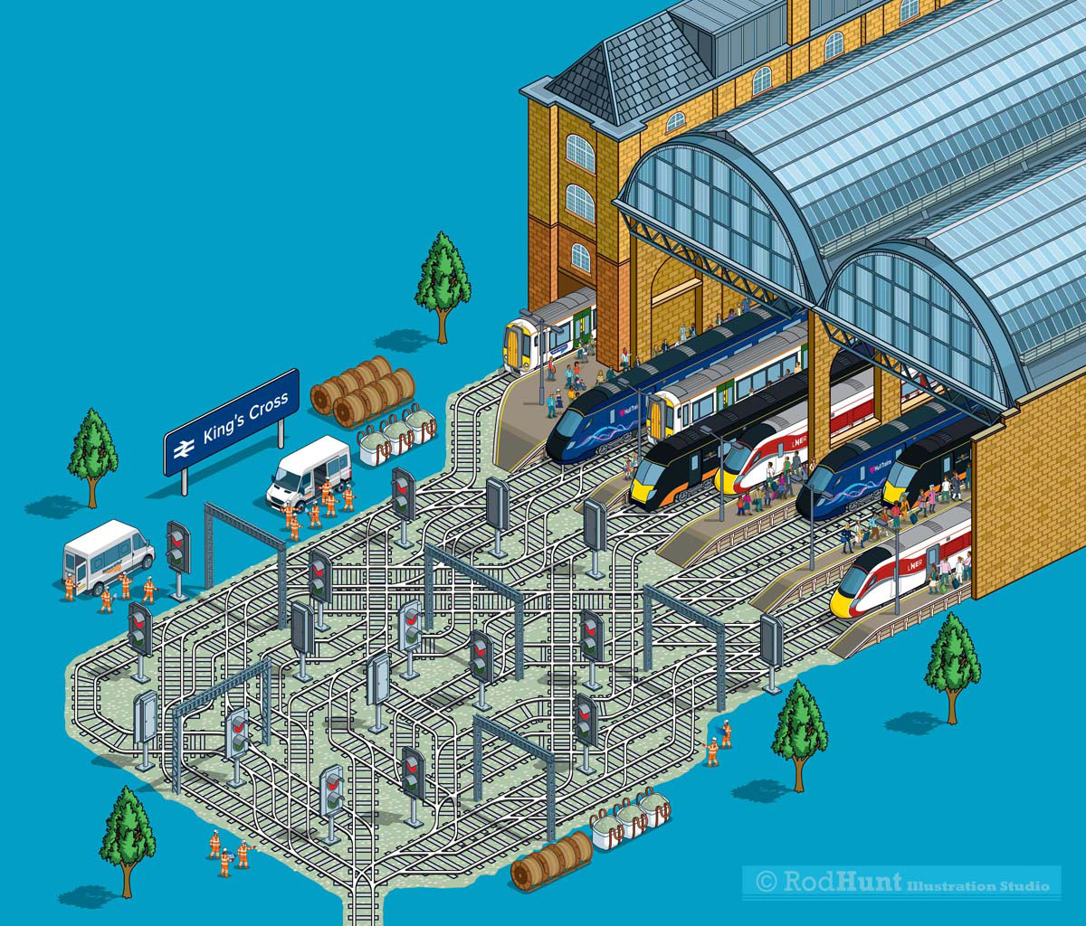 King's Cross Station London isometric illustration