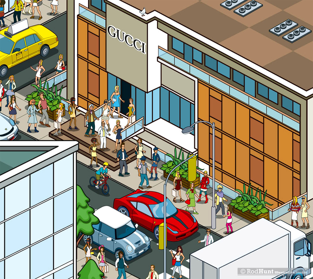 Gucci store illustrated for The Business of Fashion
