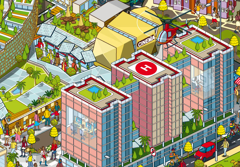 Detailed Illustrated maps for Architects in isometric perspective