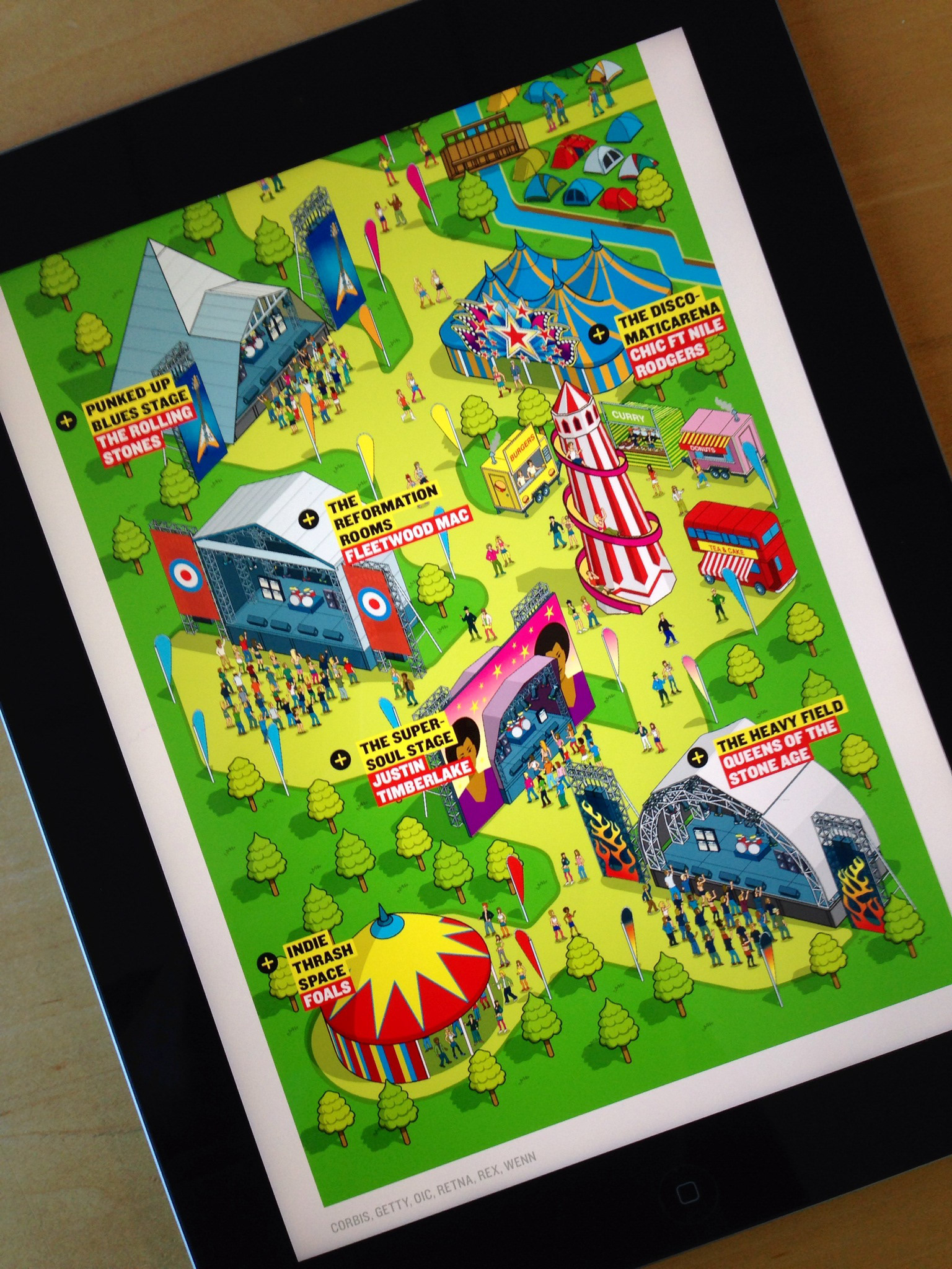 Rock and pop music festival map illustrations by Rod Hunt