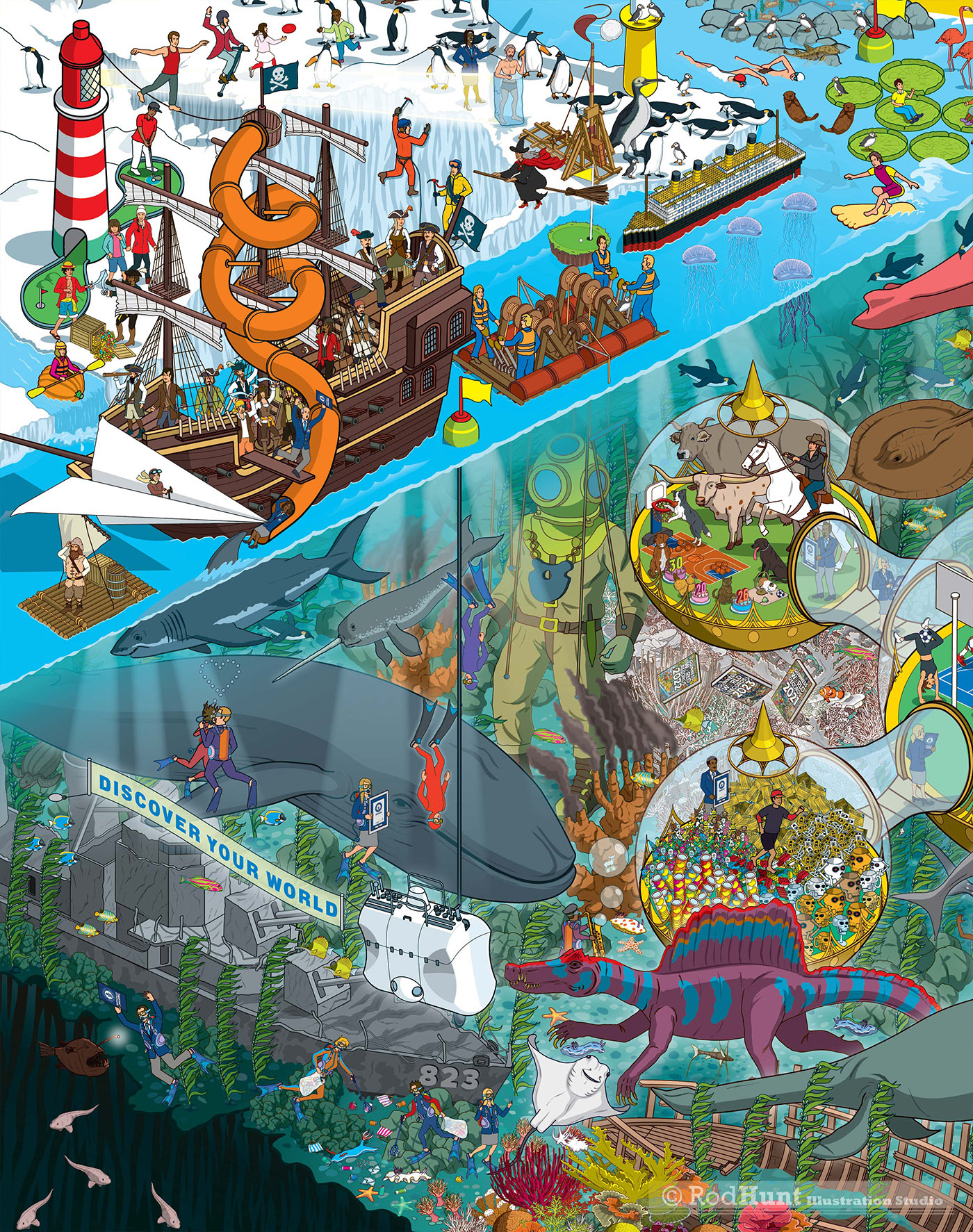 Waldo type Seek and Find Book illustration for Guinness World Records 2024 book cover design