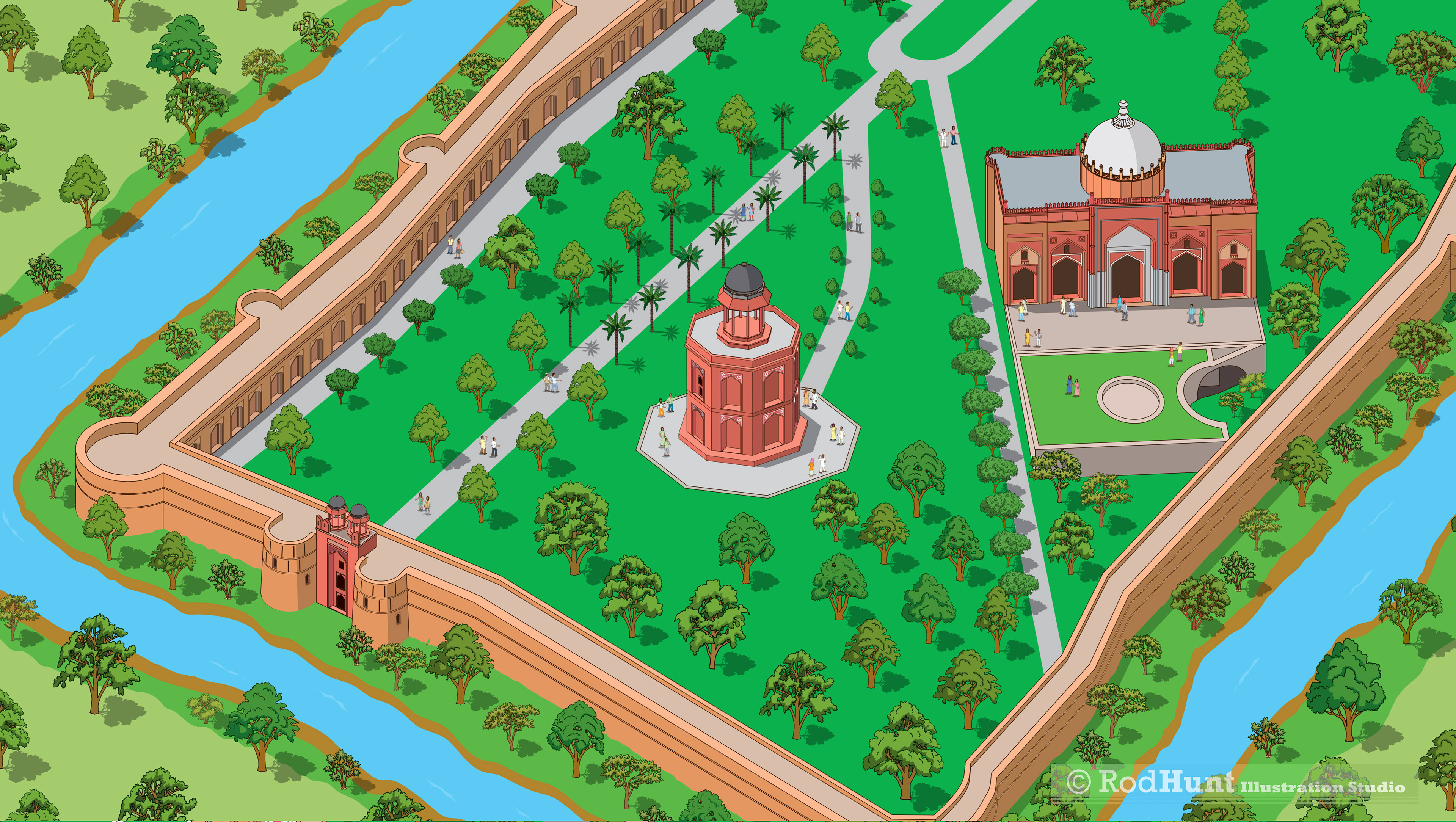 Historic heritage site Purana Qila detail from the illustrated map