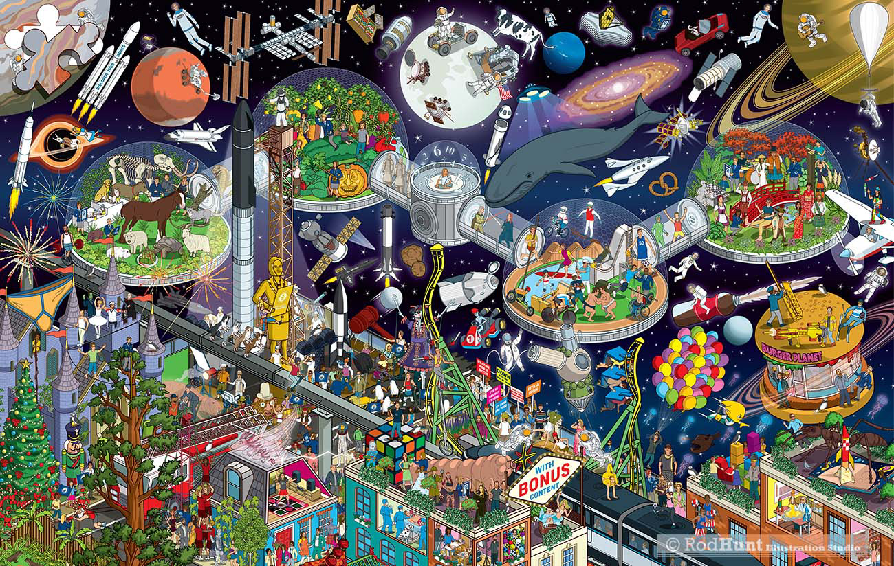 Full illustration for Guinness World Records 2023 by Rod Hunt