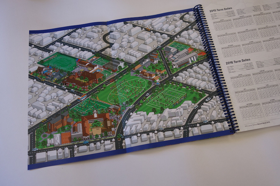 Map illustration used in marketing and promotion for a grammar school