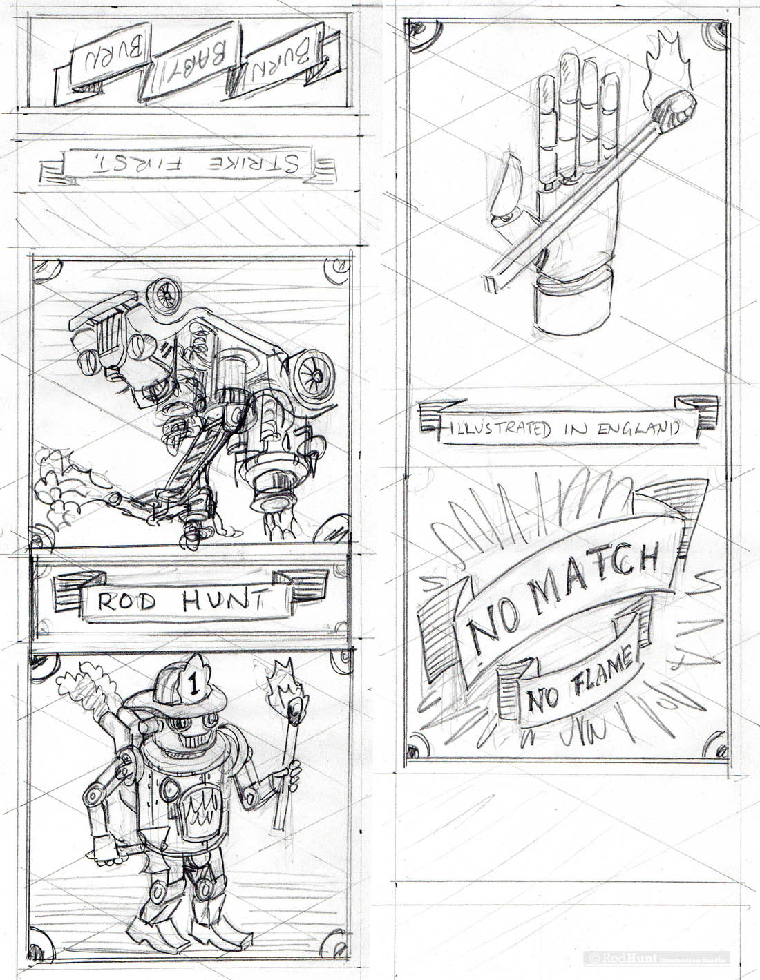 Original concept sketches for the packaging illustration 