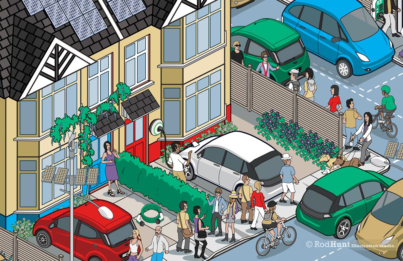 Electric car marketing campaign illustrations