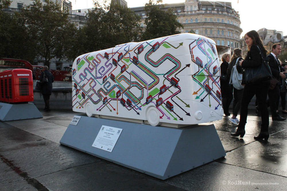 Public Art commission on display in Trafalgar Square - an illustrated sculpture by artist Rod Hunt