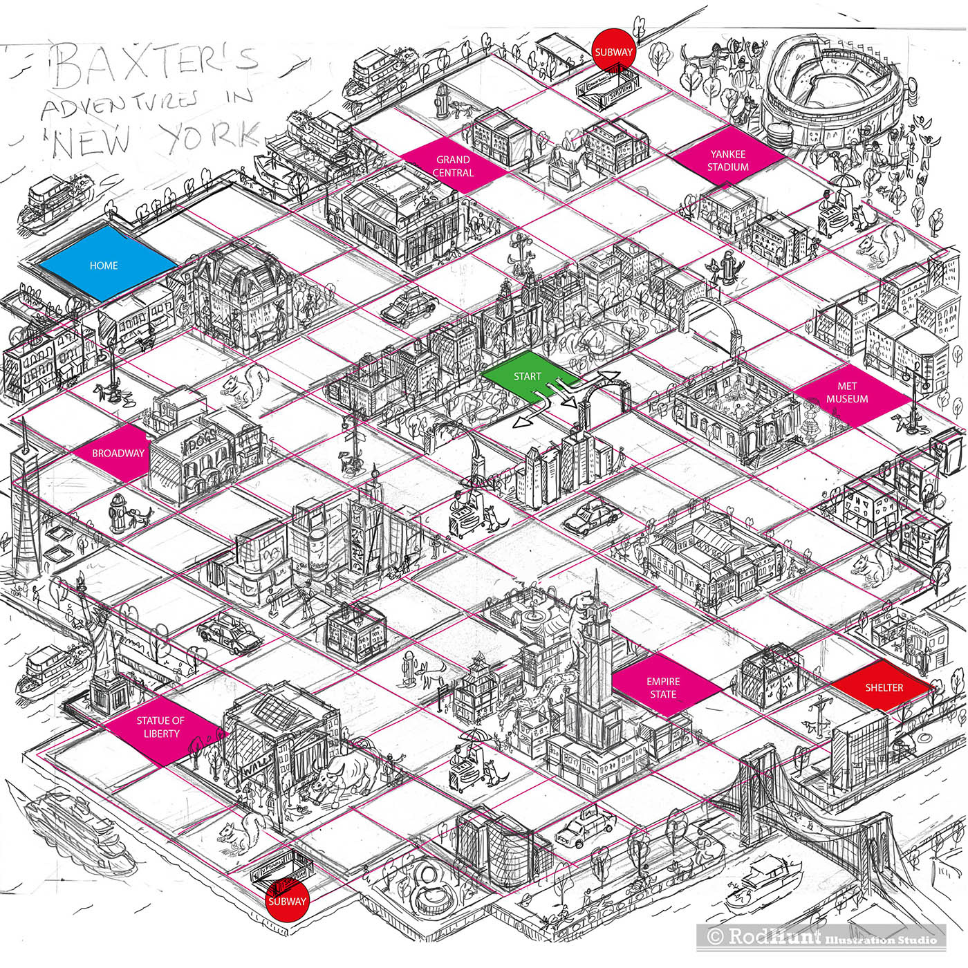 Rough Pencil Drawing for a board game design of New York