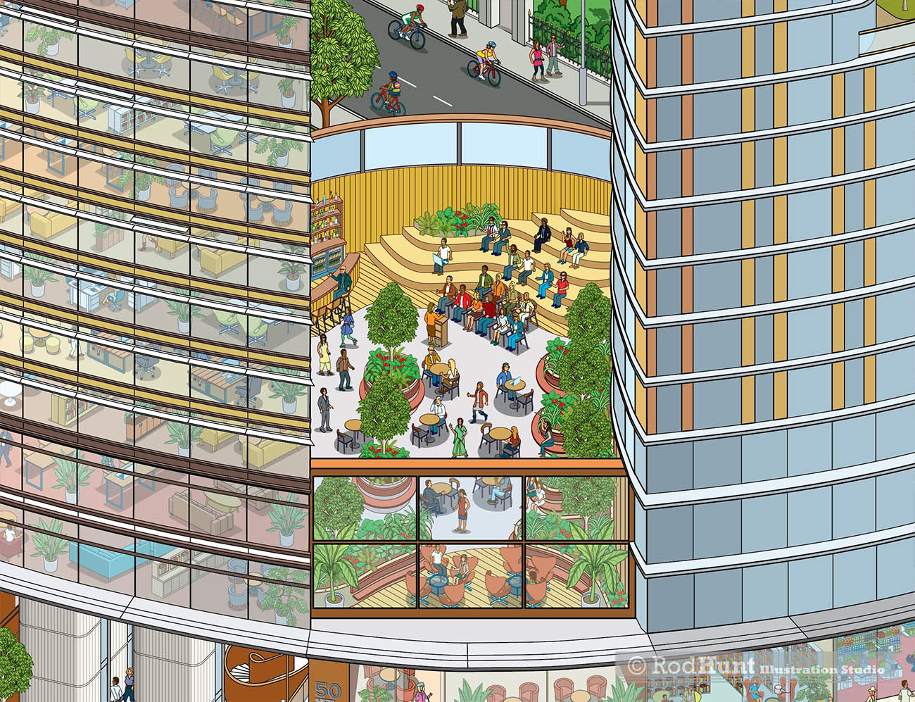 50 Electric Boulevard Battersea cutaway building Lighbox space reveal Illustration